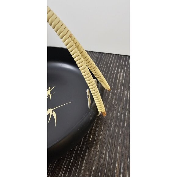 OMC Otagiri Lacquerware Black Gold Bamboo Round 7.5" Japan - Picture 3 of 6